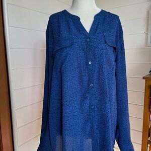 Sears Animal Print Blouse Size XXL, Blue & black, EUC